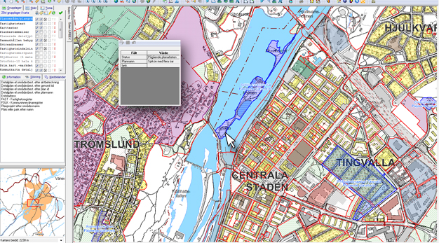 Bilden visar en skärmbild av ett GIS program med en karta i bakgrunden.