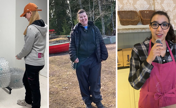 Ett collage av tre tjejer på jobbet.