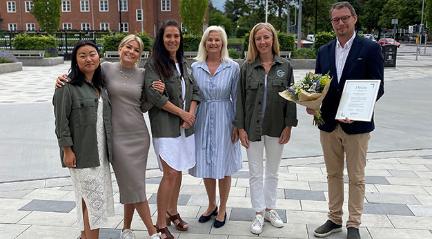 Från vänster Lisa Wijkmark (City Trollhättan), Mathilda Sundberg (Trollhättans Stad), Anki Carlsson (Trollhättans Stad), Maria Engström-weber (Visit), Anna Nilsson (Trollhättans Stad) och Johan Trollnäs (Juryordförande)