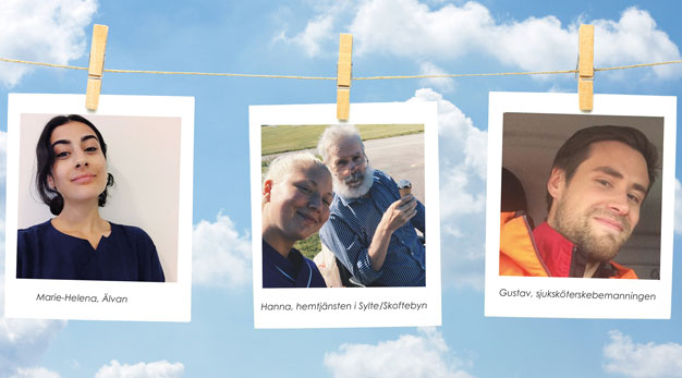 Porträtt på sommarvikarierna Marie-Helena och Hanna samt på sjuksköterskan Gustav.