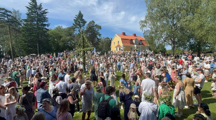 Dans runt midsommarstången i Storegårdsparken.