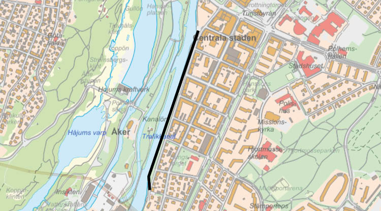 Kartbild som visar sträckan för avstängningen.