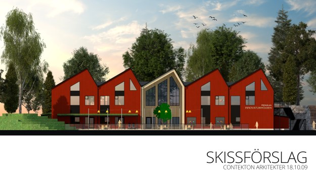 arkitektskiss av fasadbyggnad
