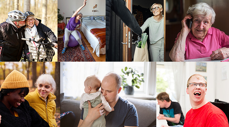 Ett bildcollage av olika typer av människor i olika livssituationer