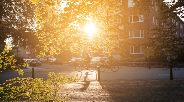 Stadsmiljö i motljus