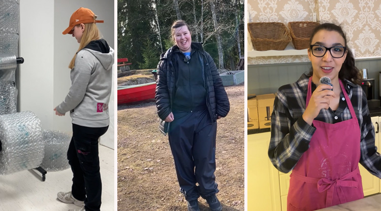 Tre porträttbilder på tre kvinnor i deras arbetsmiljö.