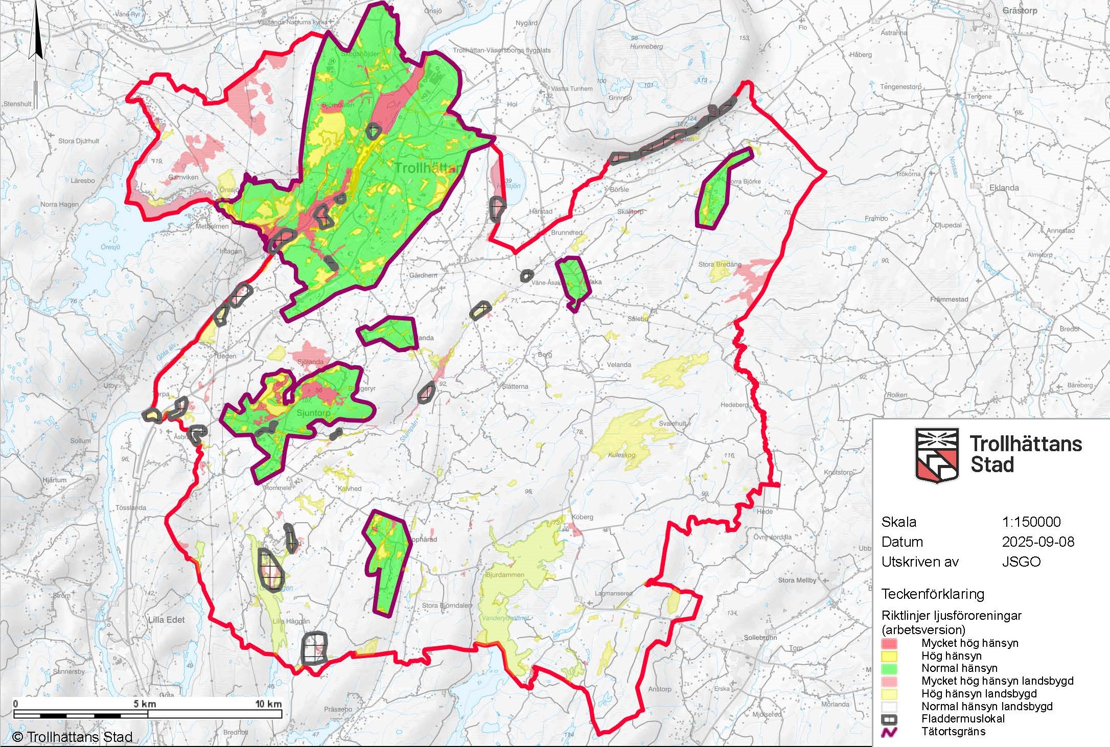 Karta ljusföroreningar i Trollhättans kommun