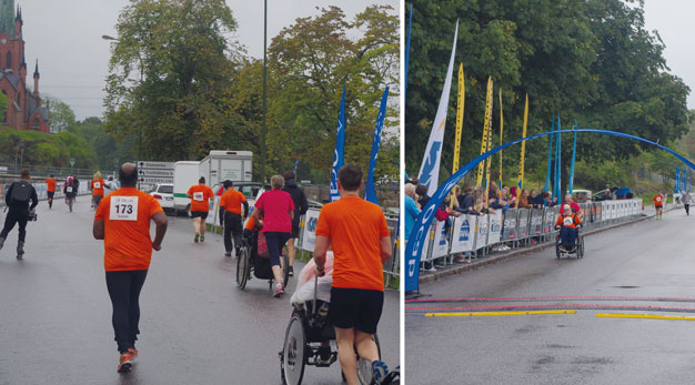 Bild från Ocab-loppare där människor springer, går och rullar fram i rullstol.