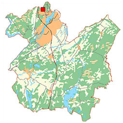 Karta över Liljedal i förhållande till staden