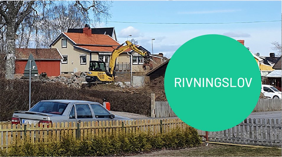 Bilden visar ett hus som rivs