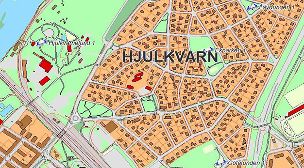Kartbild över lekplatserna i Hjulkvarn.
