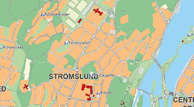 Karta över lekplatser i Strömslund