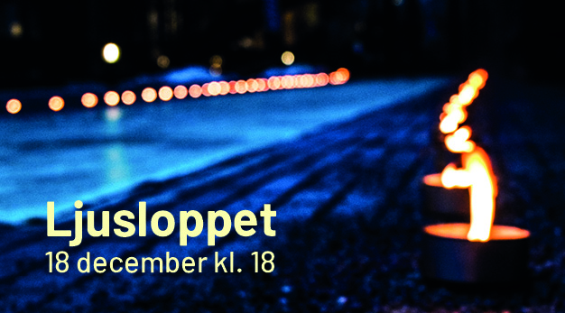 Bild på marschaller, text "Ljusloppet 18 december kl. 18"