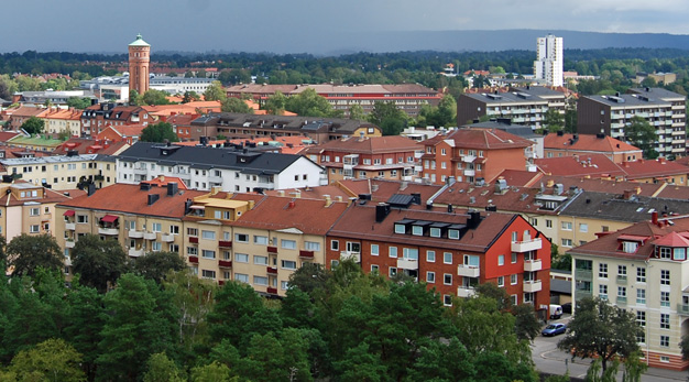 Vybild över hustak i Trollhättan