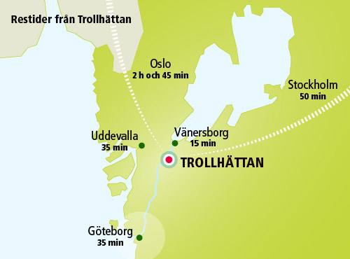 Karta över restider mellan orter i regionen