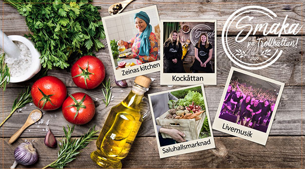Illustration Smaka på Trollhättan med information om programmet för mat- och kulturfestivalen