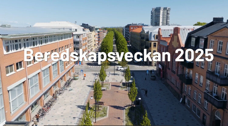 Bild på gågatan i Trollhättan med rubriken Beredskapsveckan 2025
