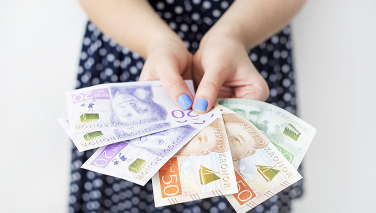 Bild på sedlar som hålls i handen