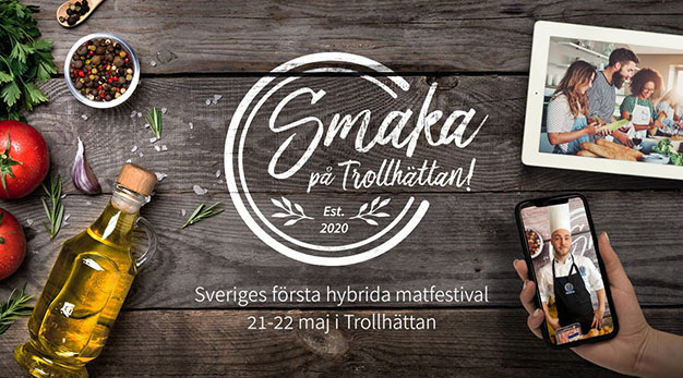 Logotype hybridfestival med texten: "Sveriges första hybrida matfestival"