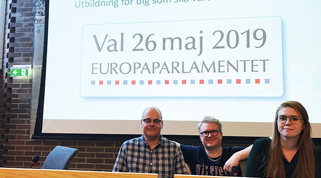 Logotype EU-valet med medarbetare från valkansliet: Per Gertow, Björn Zetterström och Hanna Olsson.