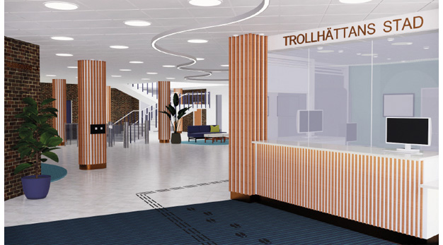 Bilden visar arkitektens illustration av entréhallen