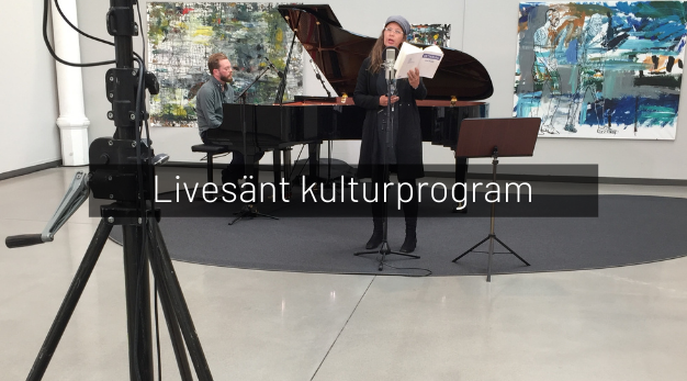 Bilden visar två personer som spelar instrument och blir filmade