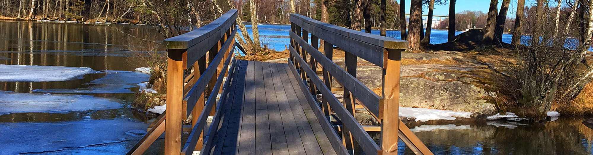 Gångbro i trä, över älven