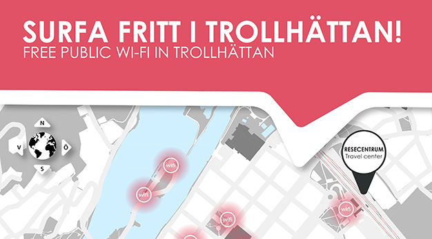 Kartbild med fritt WI-FI i Trollhättan