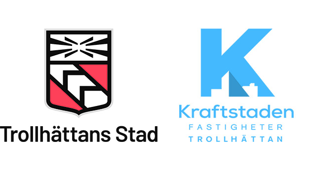 Bild på två loggor, Trollhättans Stad och Kraftstaden