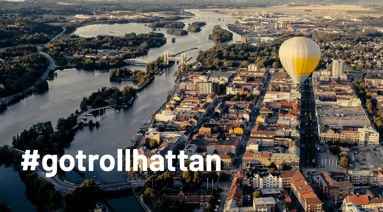 En turkos ruta med texten #gotrollhattan mitt i