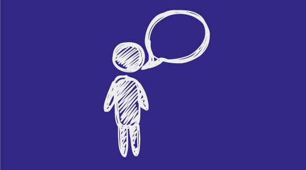 En figur med pratbubbla