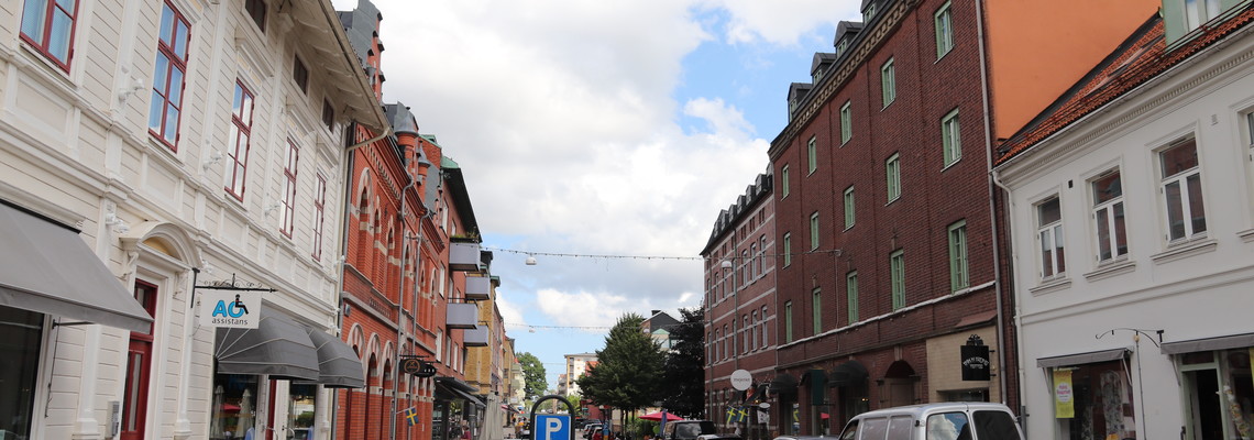 Delar av Storgatan i Trollhättan, verksamhet, parkeringar och gatumiljö