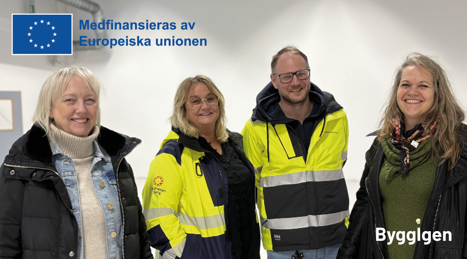 Tjänstepersoner som är involverade i ByggIgen-projektet i lokalen som ska bli återbrukshubben. 