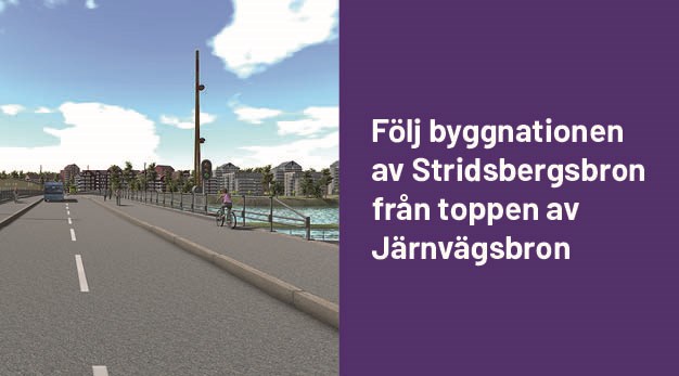 Illustration över Stridsbergsbron med stadsdel Vårvik i bakgrunden. 