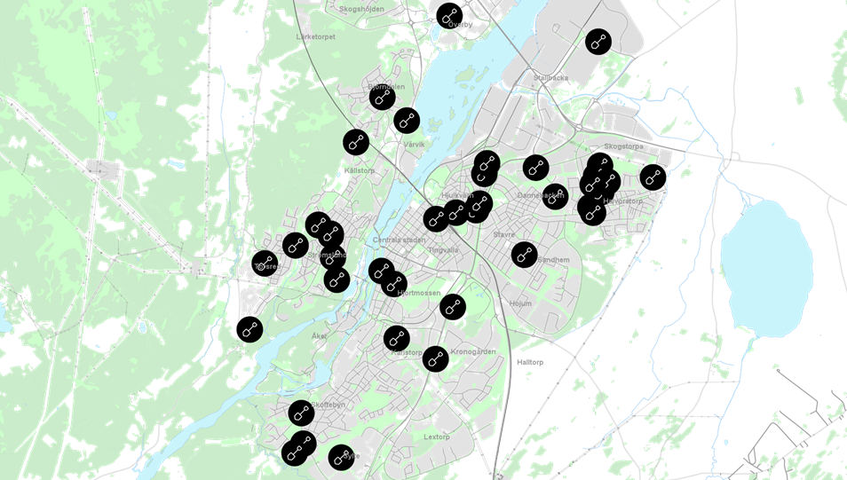 Kartbild över pågående asfalteringsprojekt
