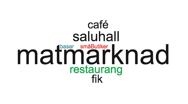 matmarknad, saluhall, restaurang, fik, café, små butiker, basar. 