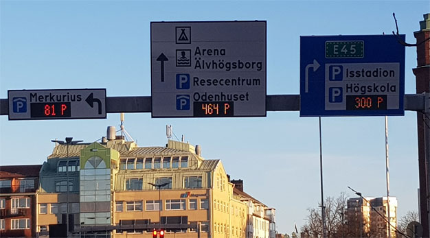 Fotot visar parkeringsledningssystemet i drift
