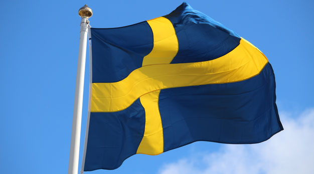 svenska flaggan i blått och gult.