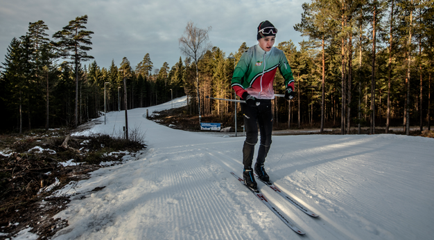 Skidåkare åker längdskidor.