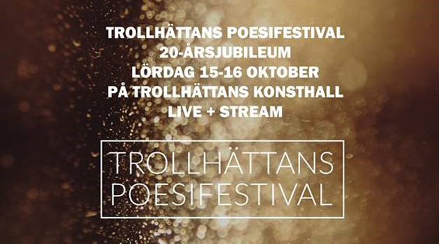 Affisch för Poesifestivalen, text på en bakgrundsbild med vattendroppar.
