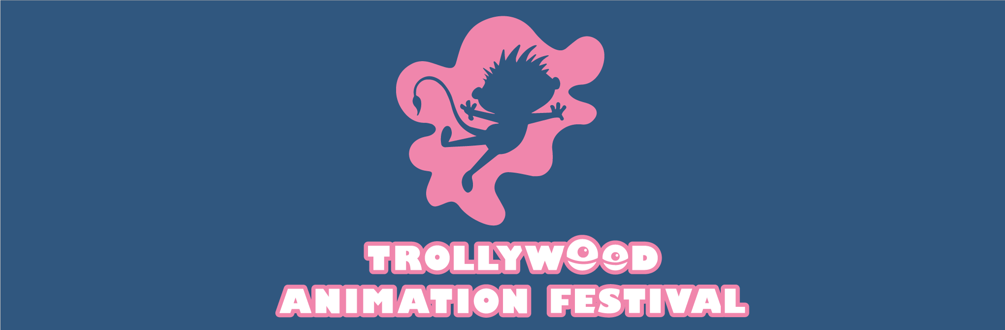 Ett litet troll hoppar upp i luften och texten Trollywood Animation Festival