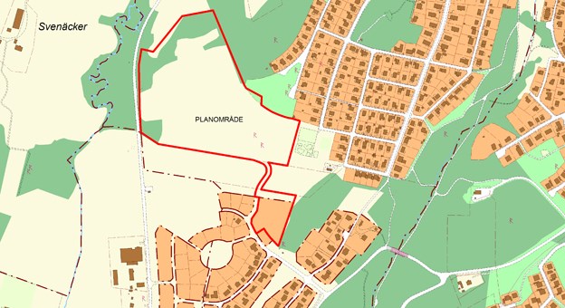 Plankarta där Hälltorpsgård är markerat i rött. 