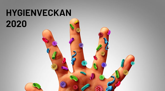 Hygienveckan 2020, bild på hand med bakterier